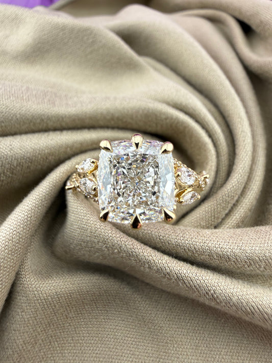 3.01 Cushion Diamond Ring w/ Custom Floral-Inspired Band (F VVS2) - IGI Certified