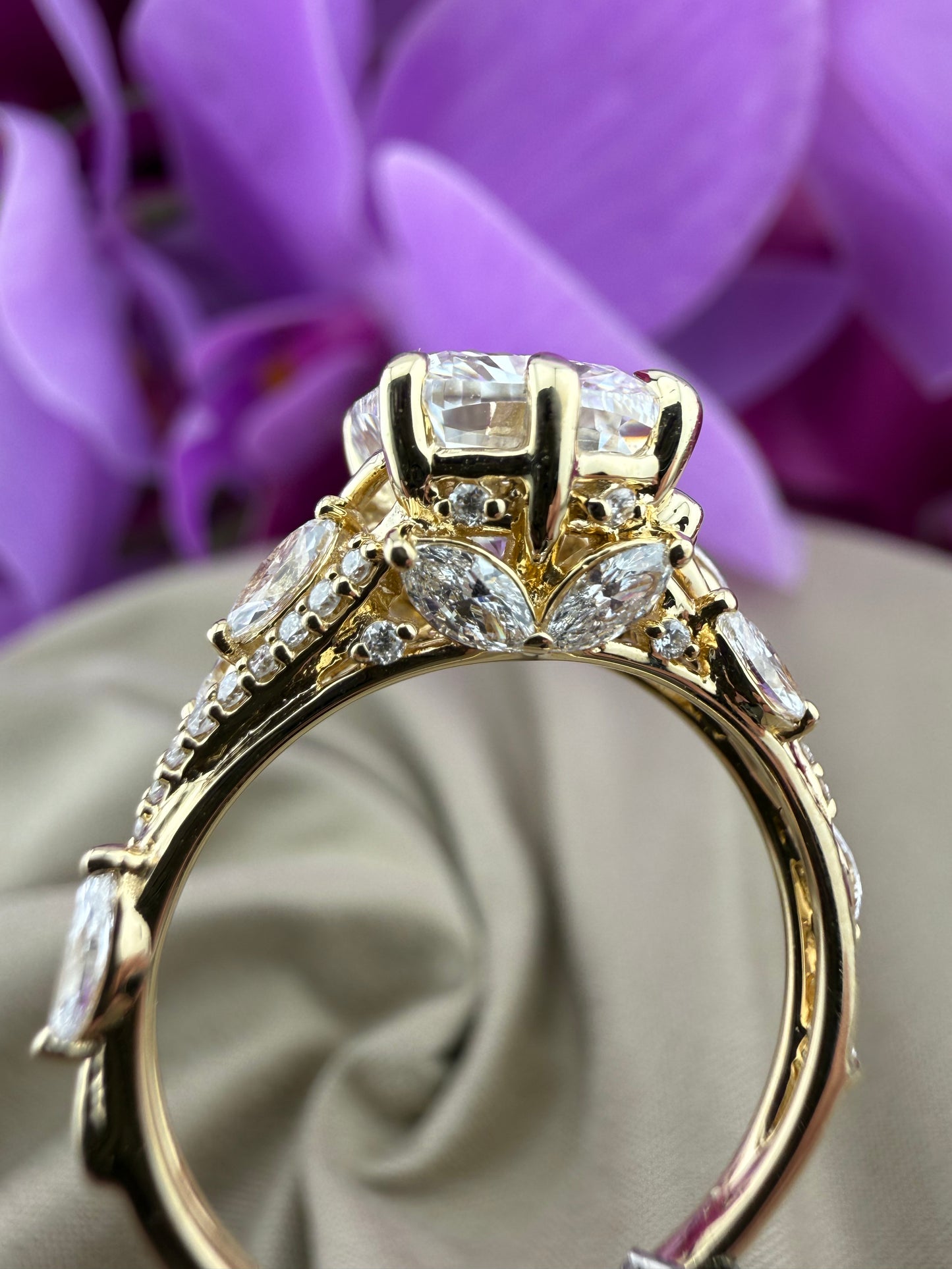 3.01 Cushion Diamond Ring w/ Custom Floral-Inspired Band (F VVS2) - IGI Certified