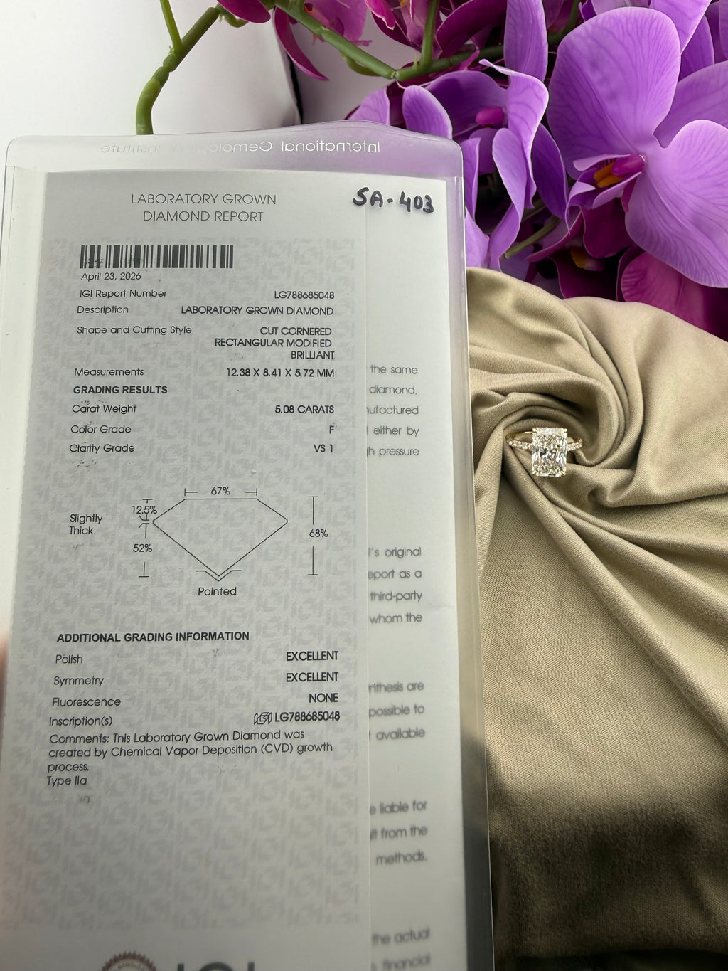 Luxurious 5.08 Radiant Diamond Ring w/ Pavé Band & Hidden Halo (F VS1) - IGI Certified | Lab Grown