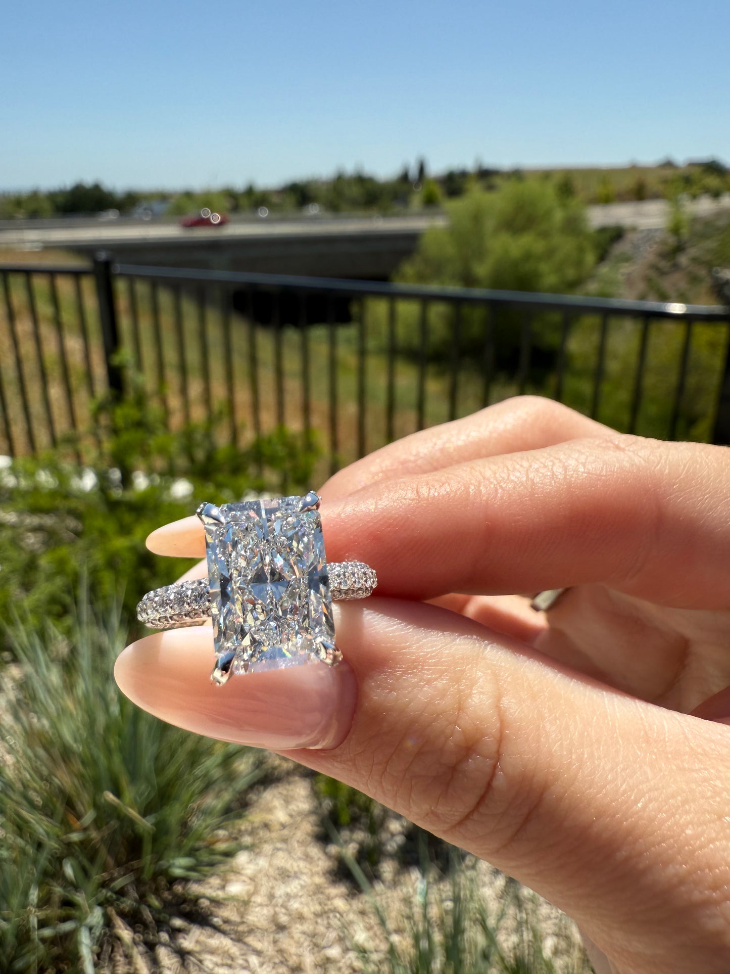 4.8 Carat Radiant Diamond Ring - Pavé Mounting In 14k White Gold - Lab Grown Real Diamond