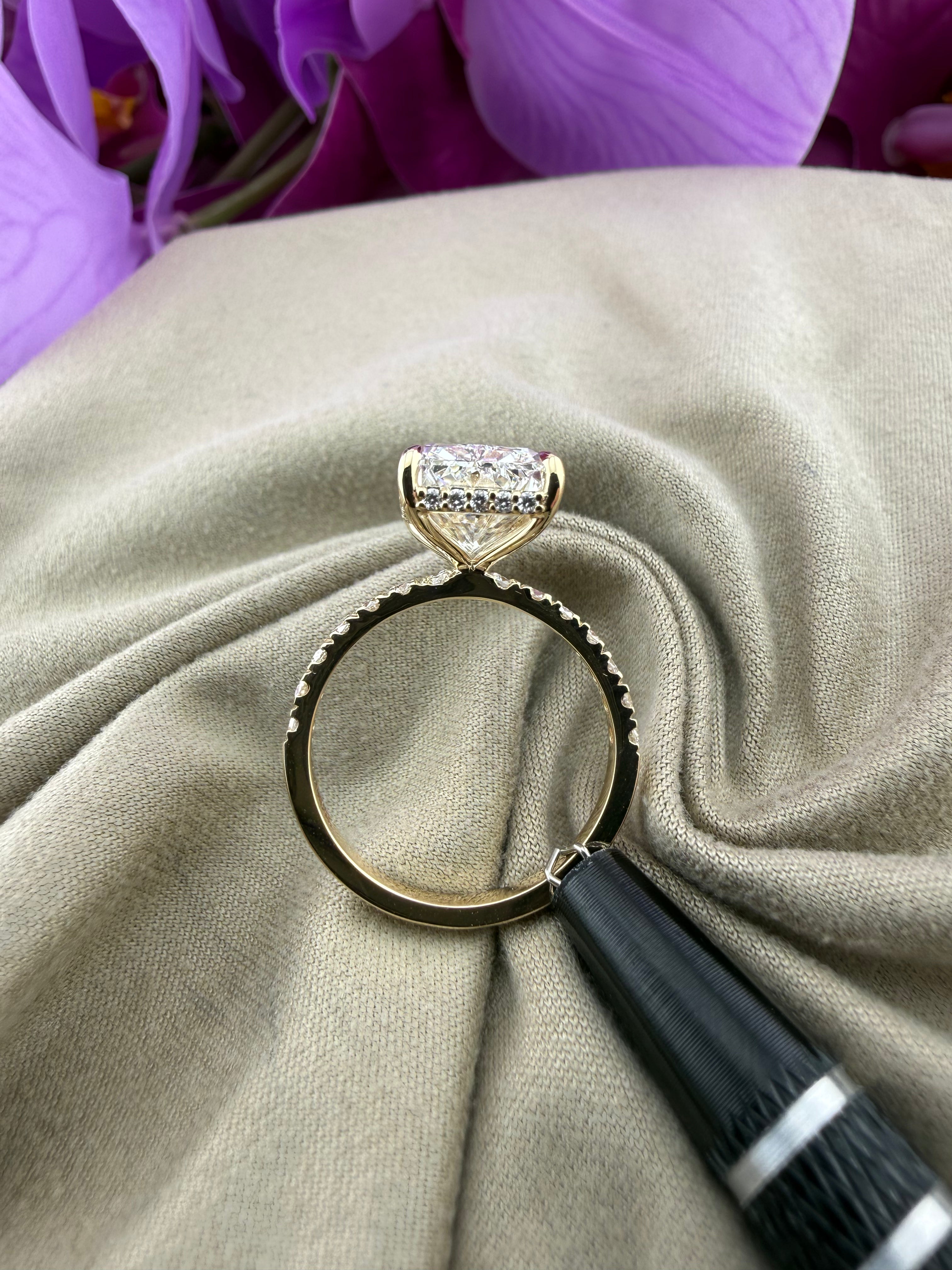 Luxurious 5.08 Radiant Diamond Ring w/ Pavé Band & Hidden Halo (F VS1) - IGI Certified | Lab Grown