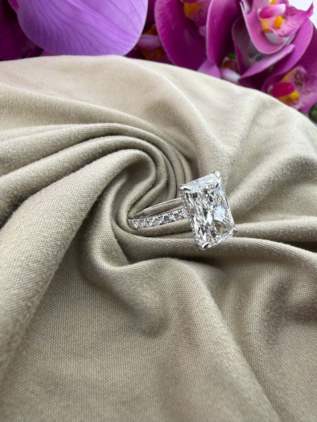 5.08 Radiant Diamond Ring w/ Pavé Band & Hidden Halo (F VS1) - IGI Certified | Lab Grown