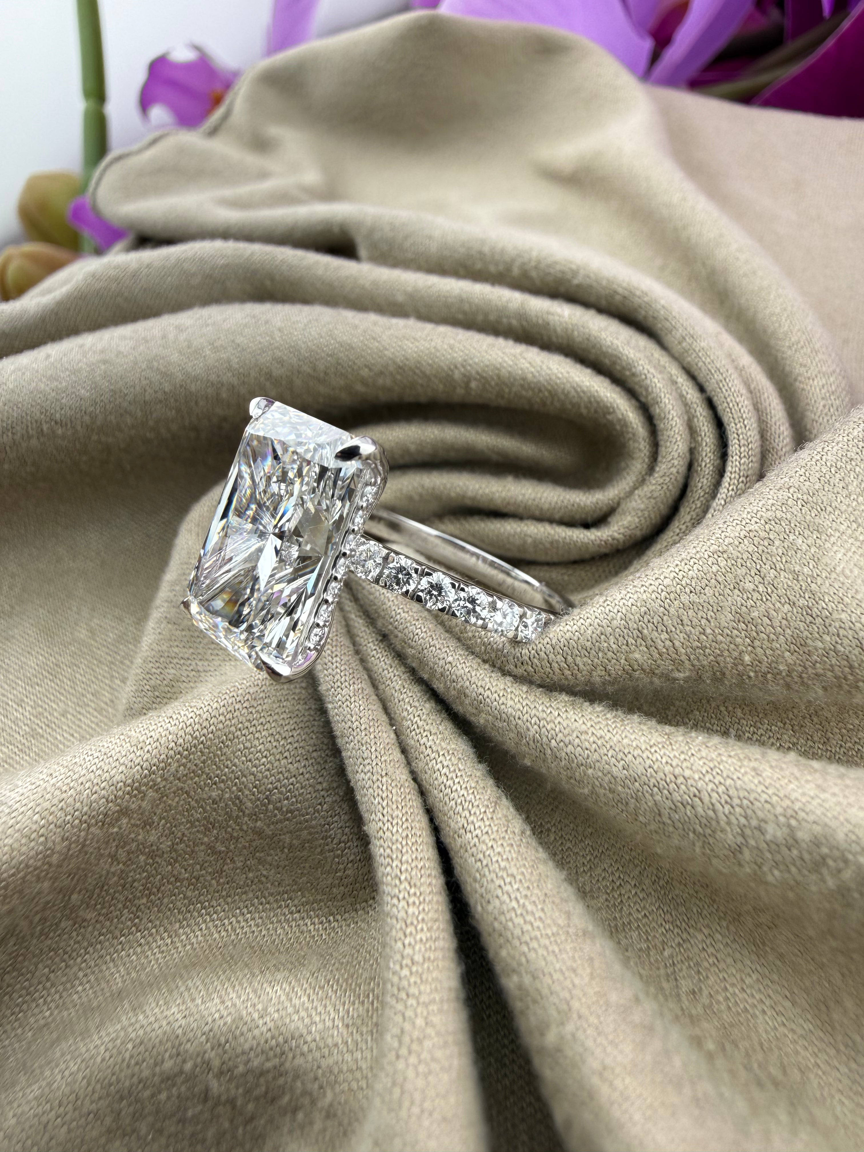 5.08 Radiant Diamond Ring w/ Pavé Band & Hidden Halo (F VS1) - IGI Certified | Lab Grown