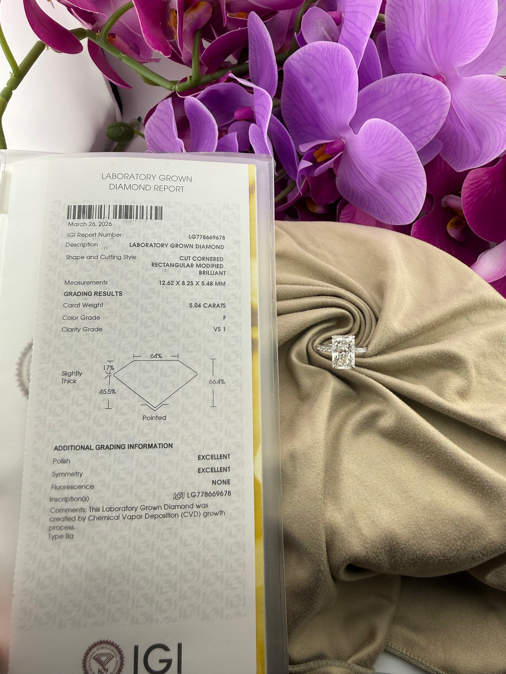 5.08 Radiant Diamond Ring w/ Pavé Band & Hidden Halo (F VS1) - IGI Certified | Lab Grown