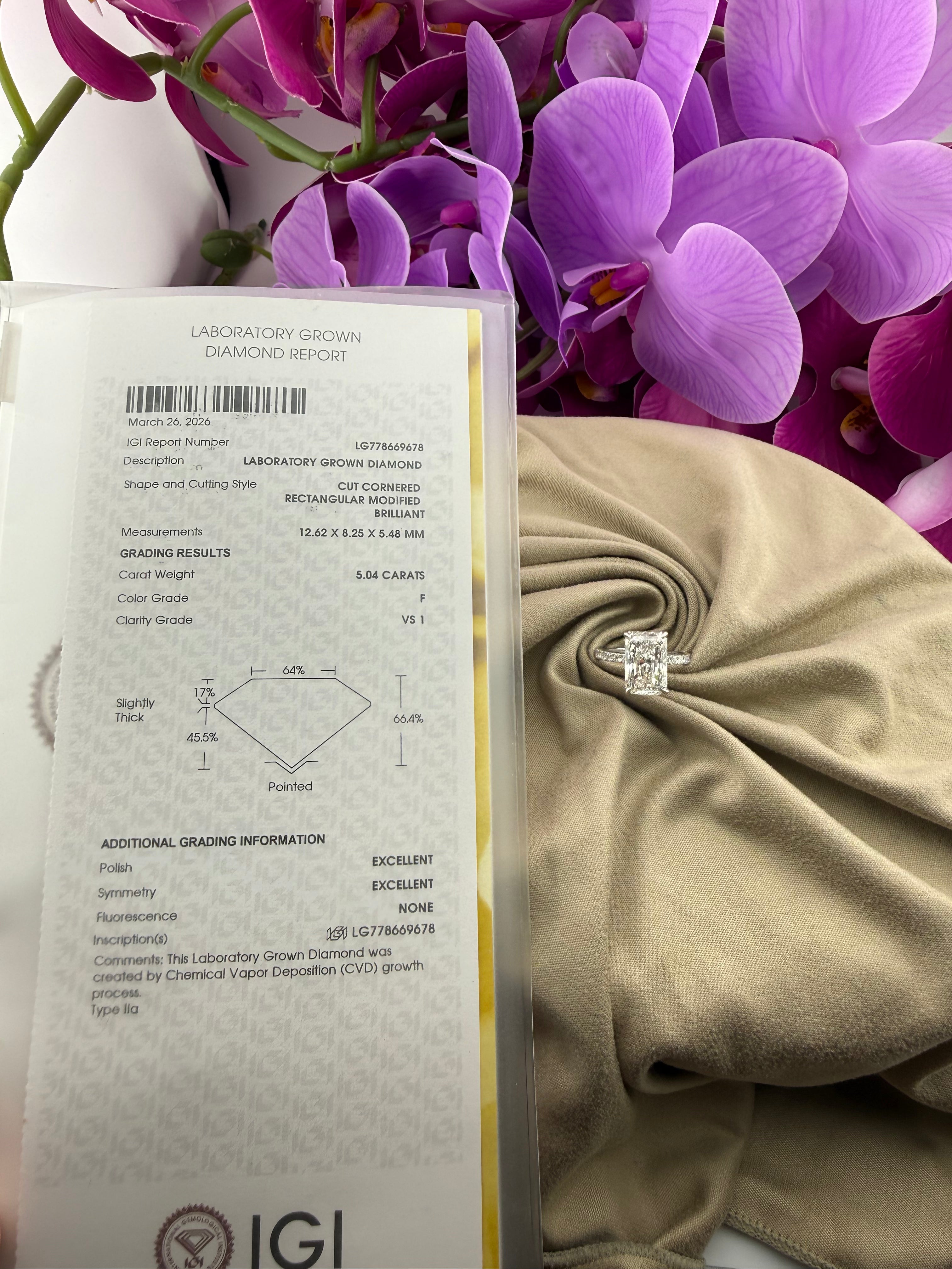 5.08 Radiant Diamond Ring w/ Pavé Band & Hidden Halo (F VS1) - IGI Certified | Lab Grown