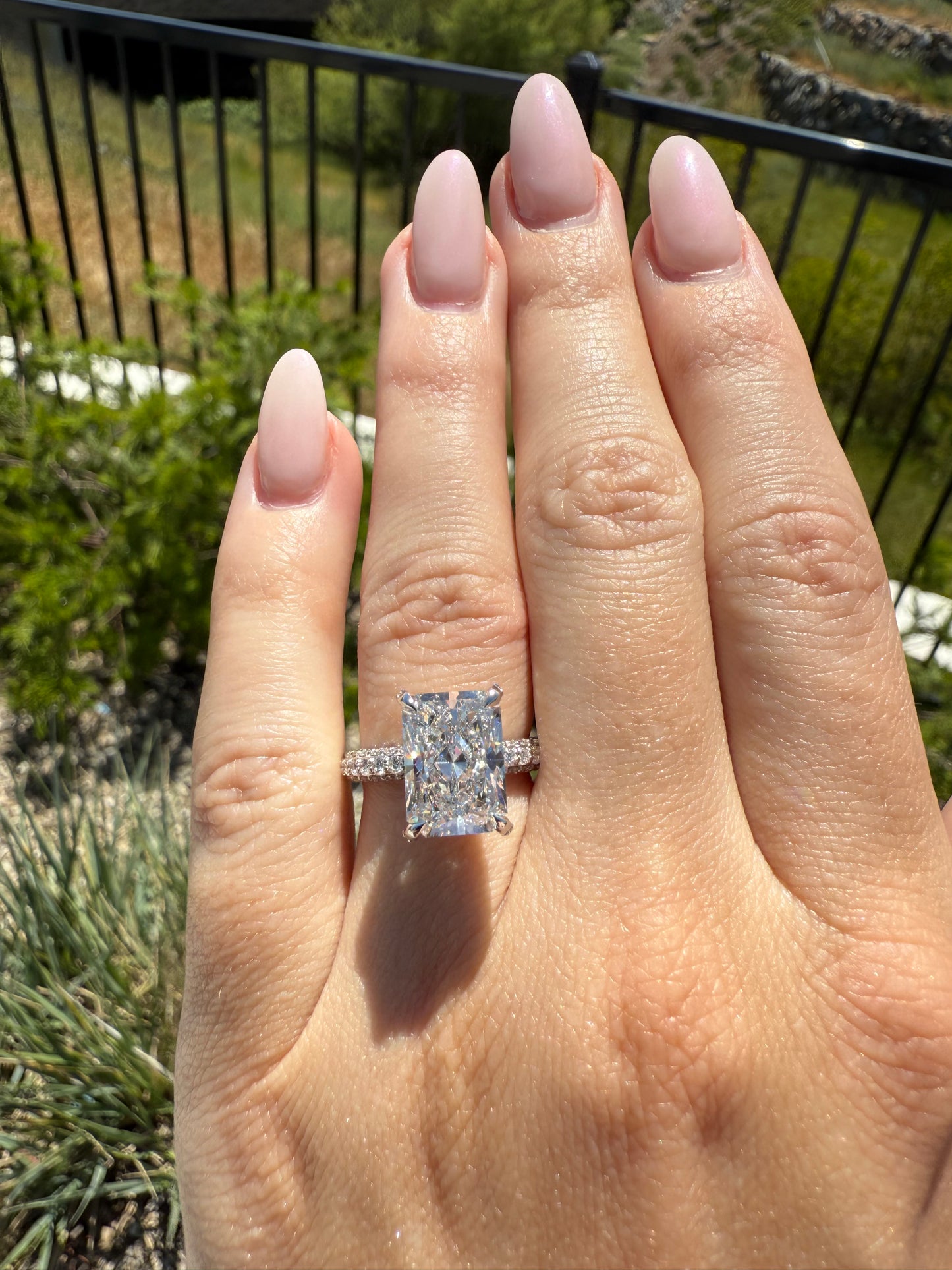 4.8 Carat Radiant Diamond Ring - Pavé Mounting In 14k White Gold - Lab Grown Real Diamond