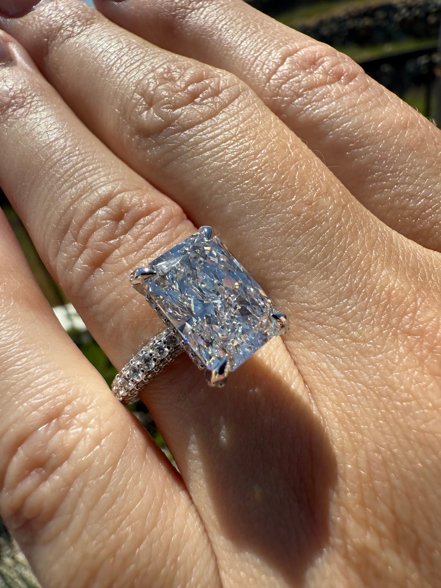 4.8 Carat Radiant Diamond Ring - Pavé Mounting In 14k White Gold - Lab Grown Real Diamond