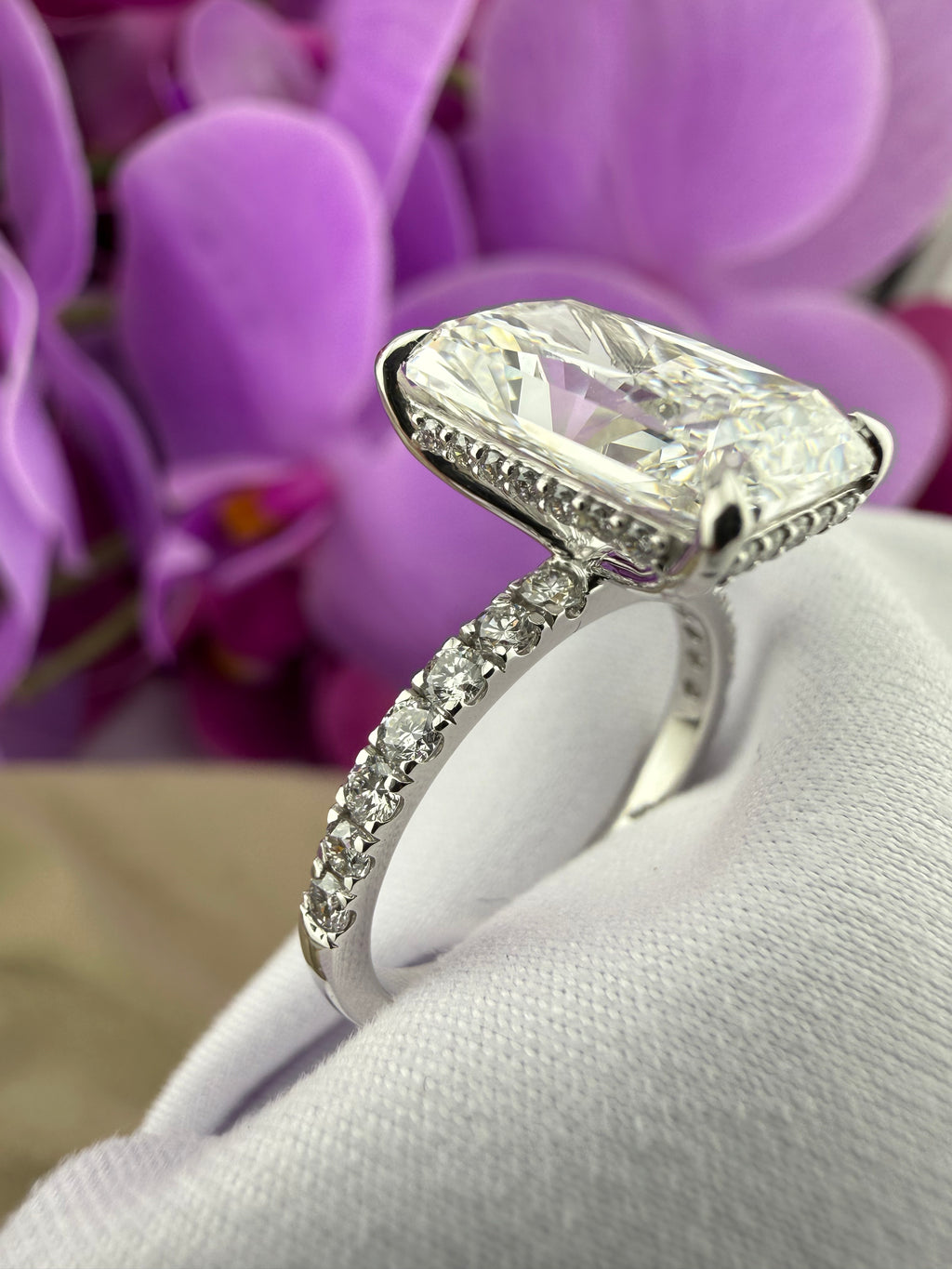 5.08 Radiant Diamond Ring w/ Pavé Band & Hidden Halo (F VS1) - IGI Certified | Lab Grown