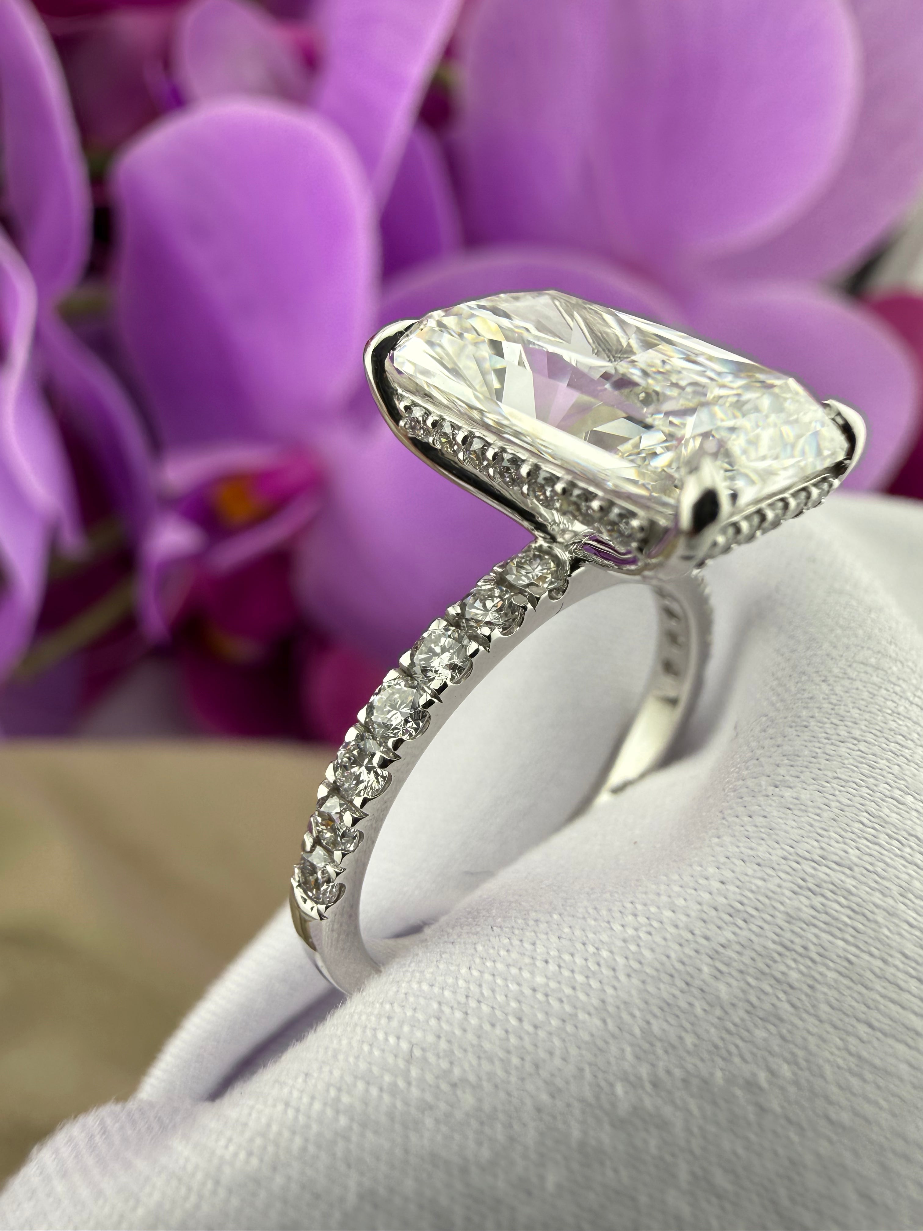 5.08 Radiant Diamond Ring w/ Pavé Band & Hidden Halo (F VS1) - IGI Certified | Lab Grown