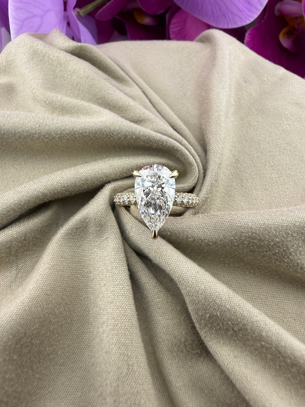 3.50 Pear Diamond Ring w/ Triple Pavé Eternity Band (E VVS2) - IGI Certified | Lab Grown