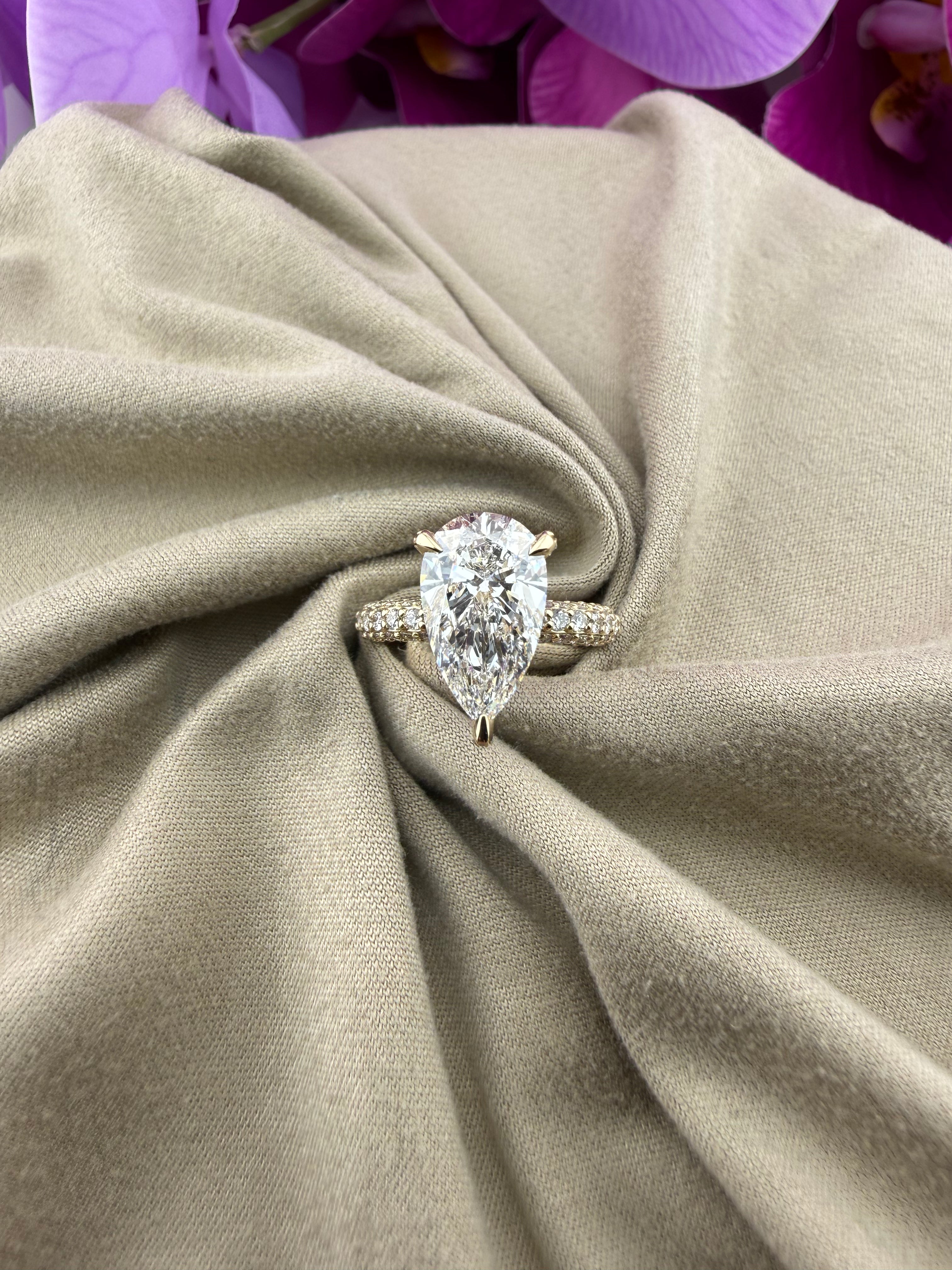3.50 Pear Diamond Ring w/ Triple Pavé Eternity Band (E VVS2) - IGI Certified | Lab Grown