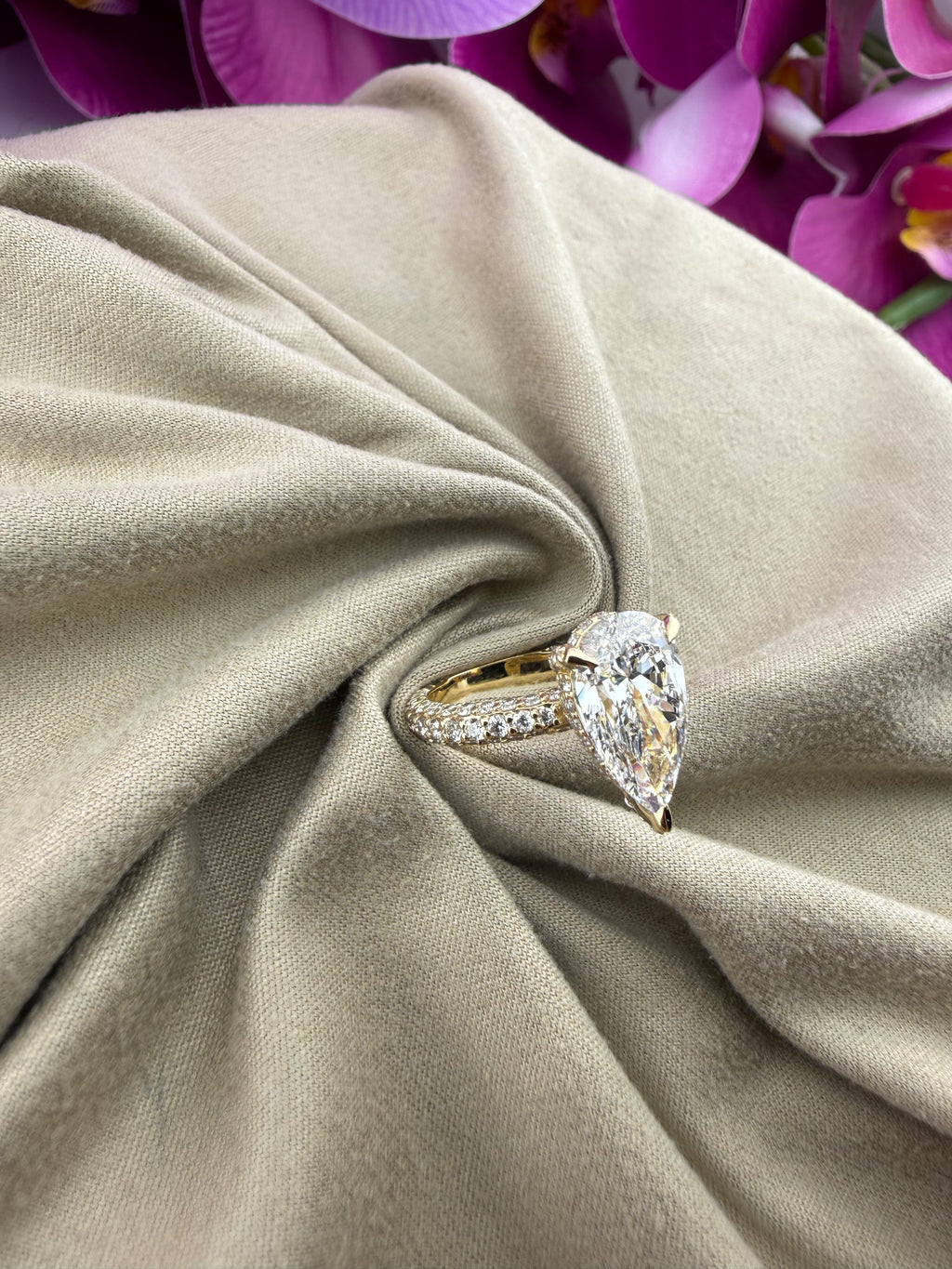 3.50 Pear Diamond Ring w/ Triple Pavé Eternity Band (E VVS2) - IGI Certified | Lab Grown