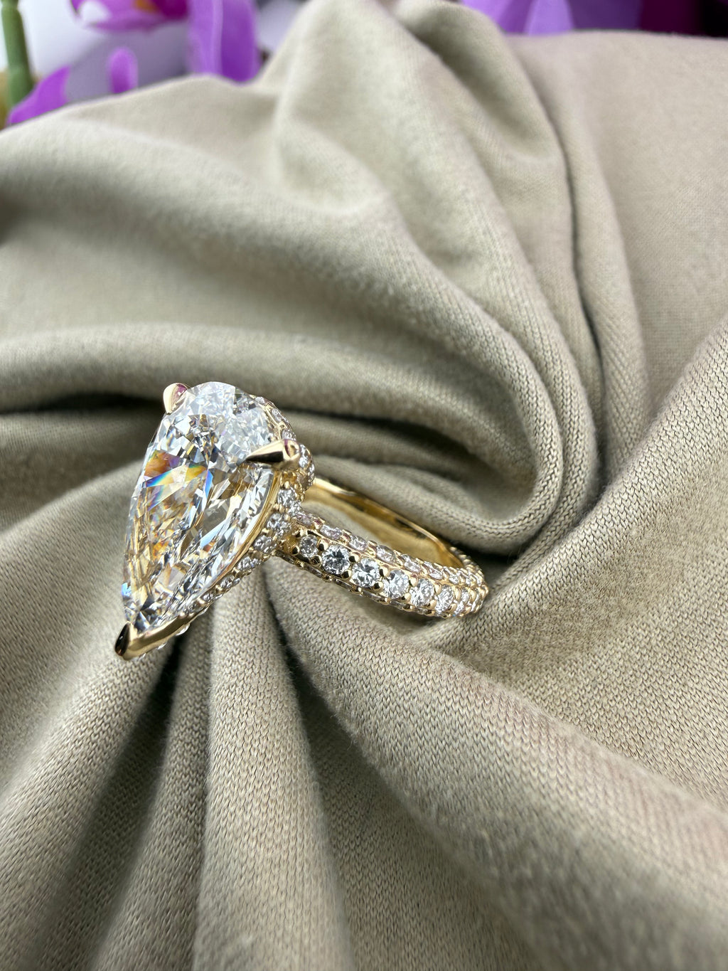 3.50 Pear Diamond Ring w/ Triple Pavé Eternity Band (E VVS2) - IGI Certified | Lab Grown