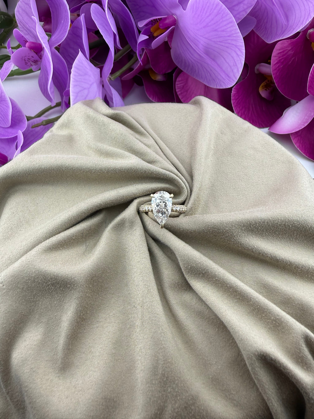 3.50 Pear Diamond Ring w/ Triple Pavé Eternity Band (E VVS2) - IGI Certified | Lab Grown
