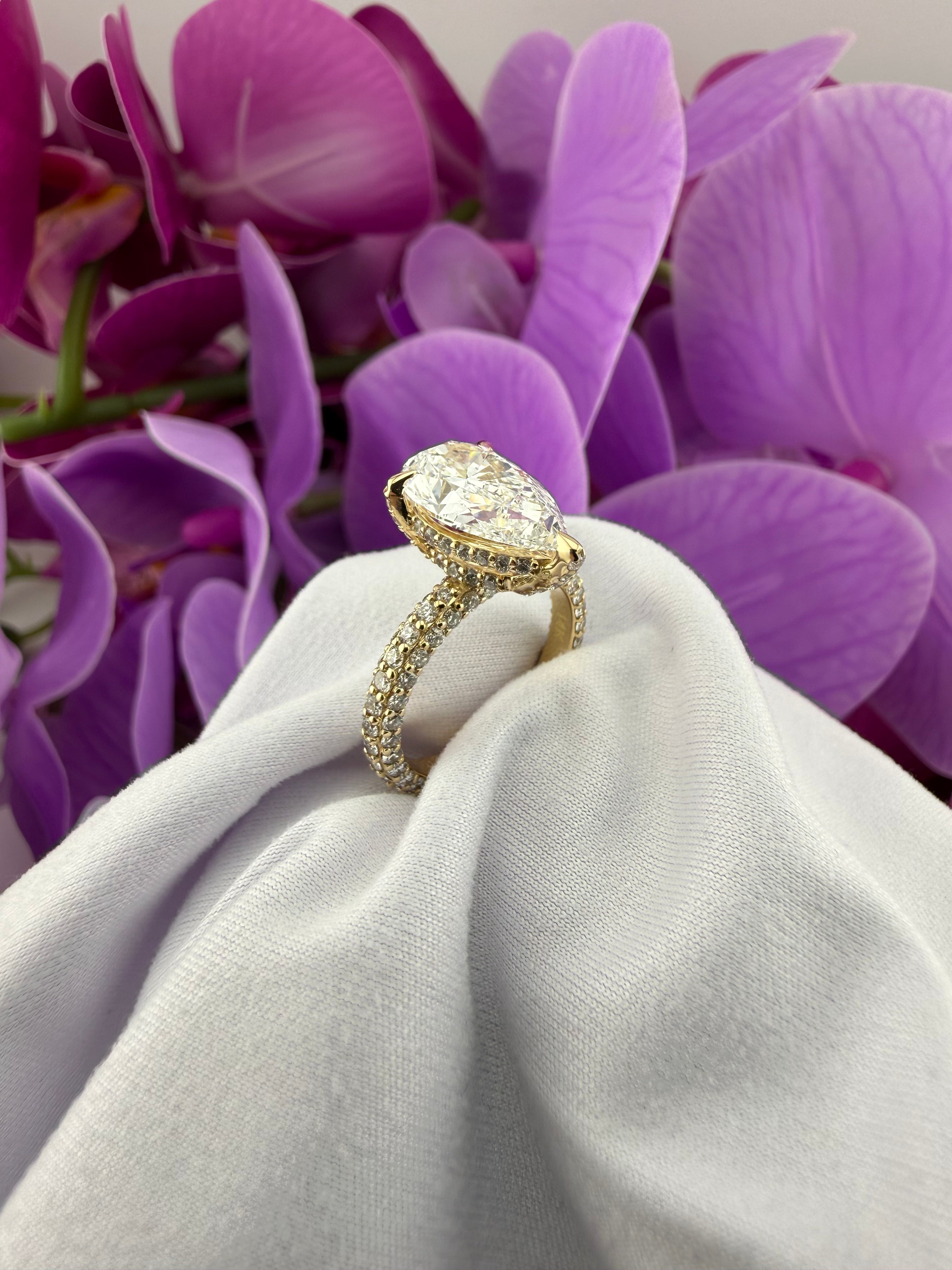 3.50 Pear Diamond Ring w/ Triple Pavé Eternity Band (E VVS2) - IGI Certified | Lab Grown