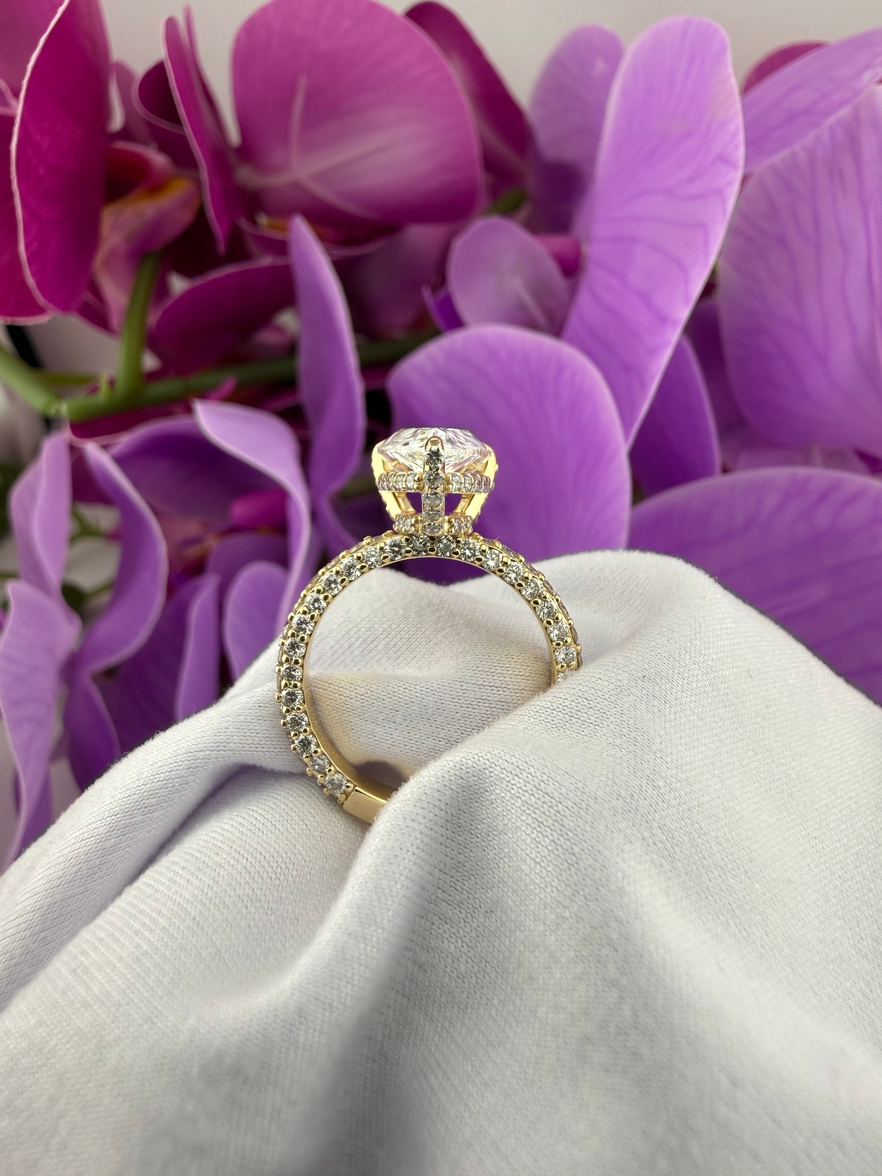 3.50 Pear Diamond Ring w/ Triple Pavé Eternity Band (E VVS2) - IGI Certified | Lab Grown