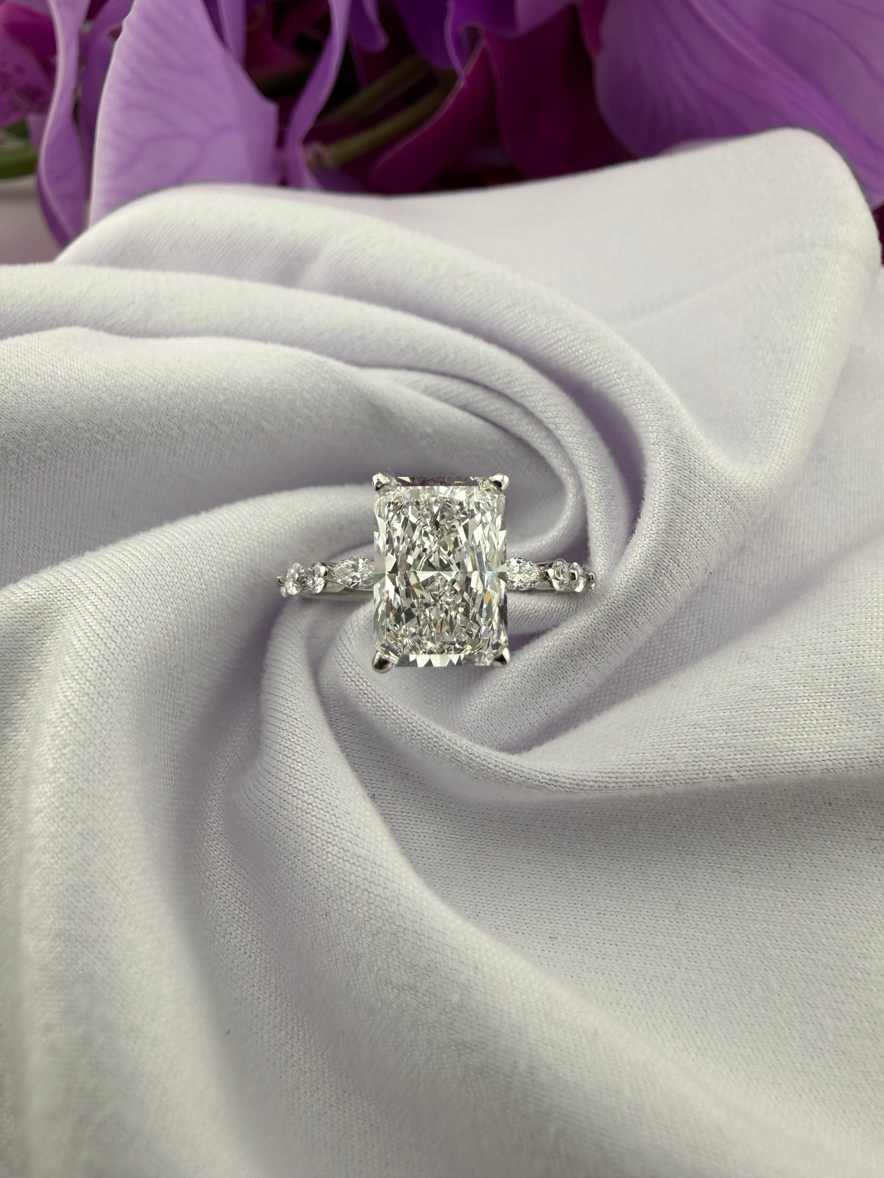 Elegant 3.09 Radiant Diamond Ring w/ Hidden Halo & Marquis Diamond Band (D VS1) - IGI Certified | Lab Grown