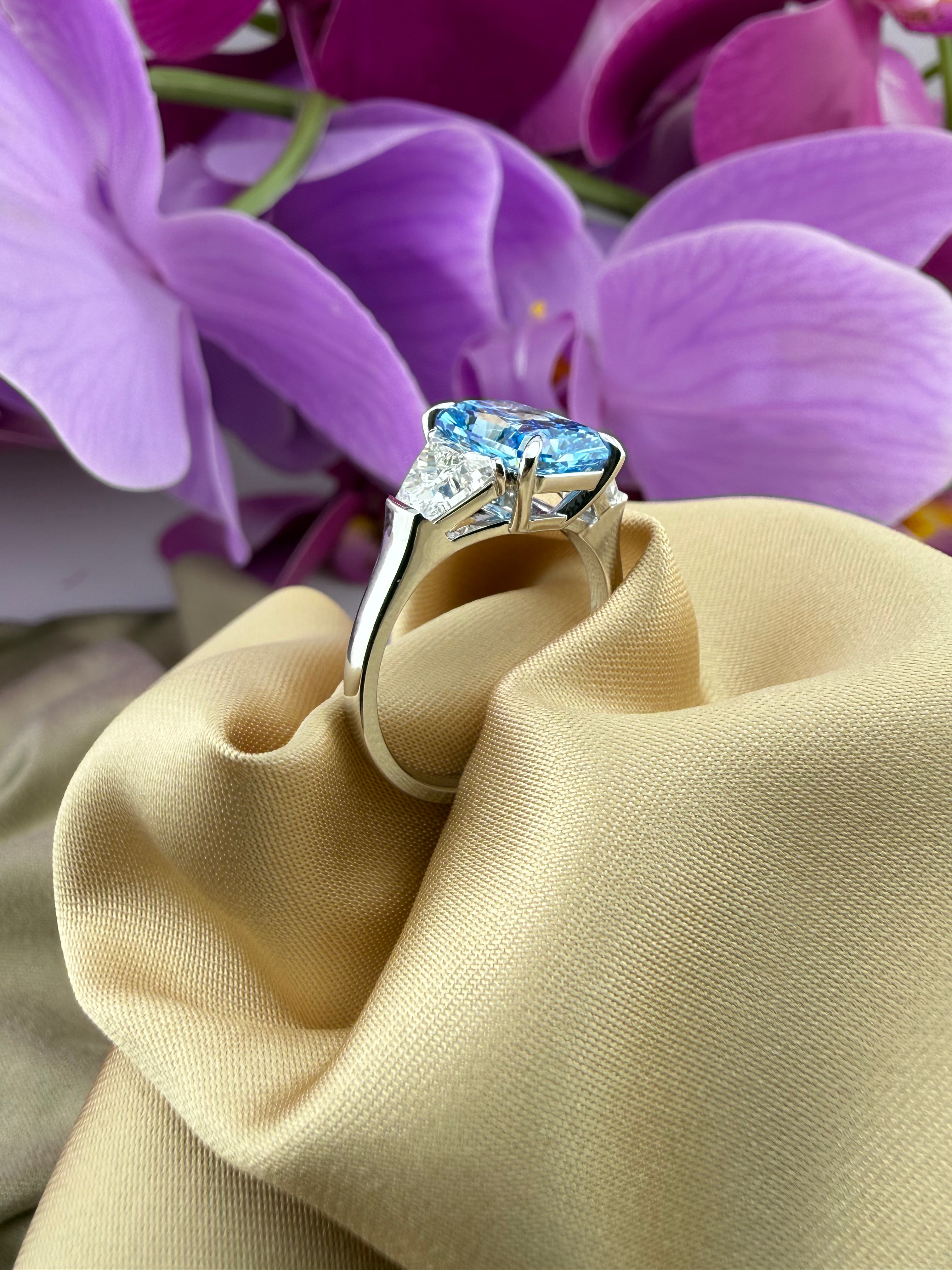 3.02 Fancy Vivid Blue Radiant Diamond Ring w/ Trapezoid Side Diamonds (VS2) - IGI Certified | Lab Grown