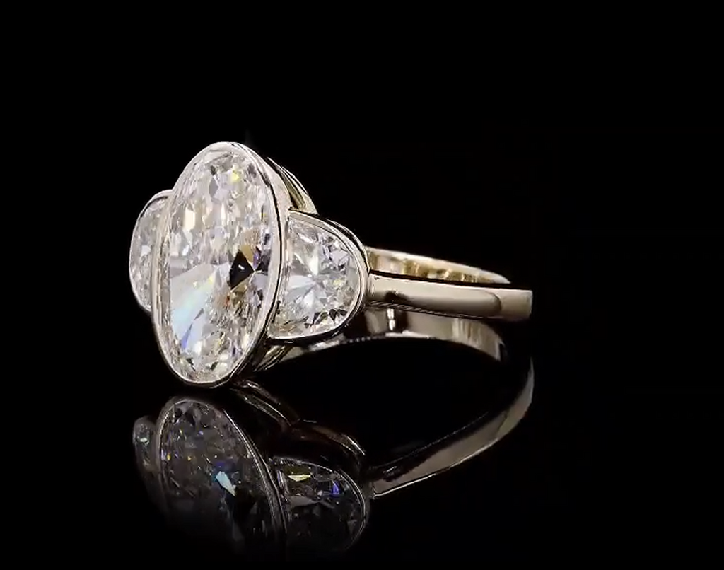 3 Carat Elongated Oval E VS1, Half Moon Setting
