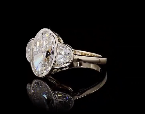 3 Carat Elongated Oval E VS1, Half Moon Setting