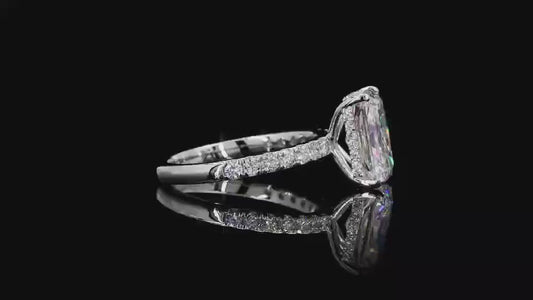 3 carat e vvs2 radiant on a 14k White gold half carat diamond band with diamond hidden halo