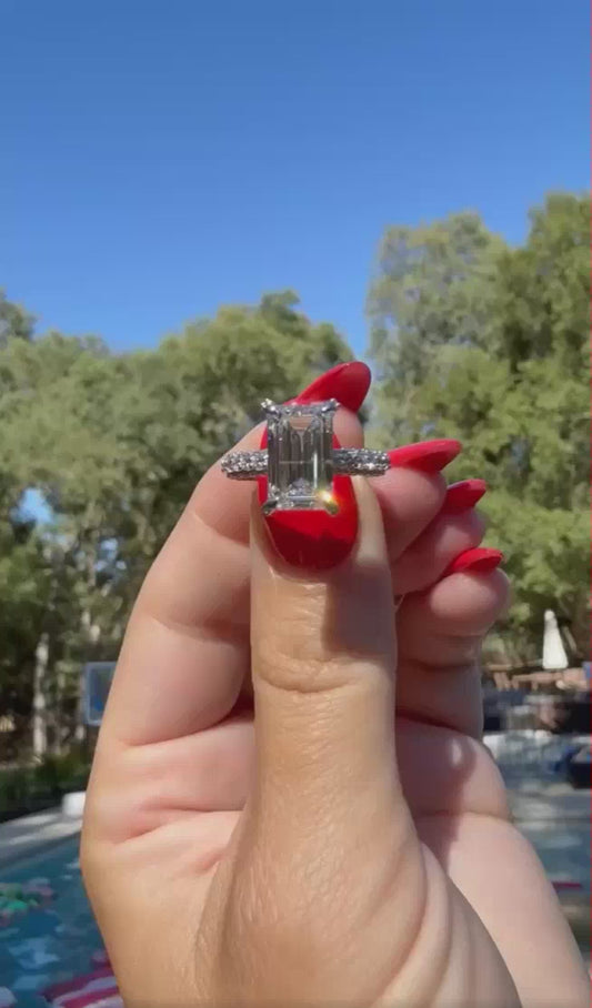 4 Carat Emerald with Triple Pave Band F VS1 Diamond Ring