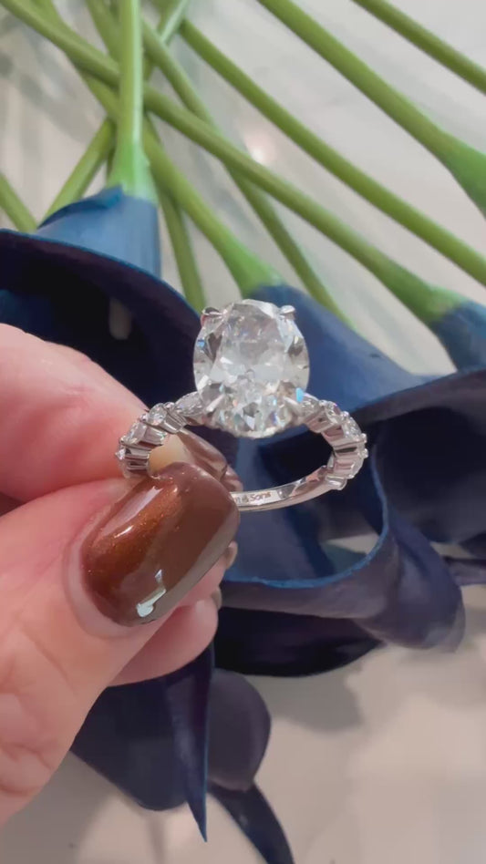 4.09 Carat Oval Diamond Ring. Set On 14K White Gold Band.