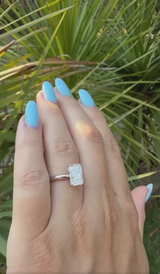 3 Carat Radiant Cut Lab-Grown Diamond Ring Solitaire | E VVS2 | 14k White Gold | IGI Certified