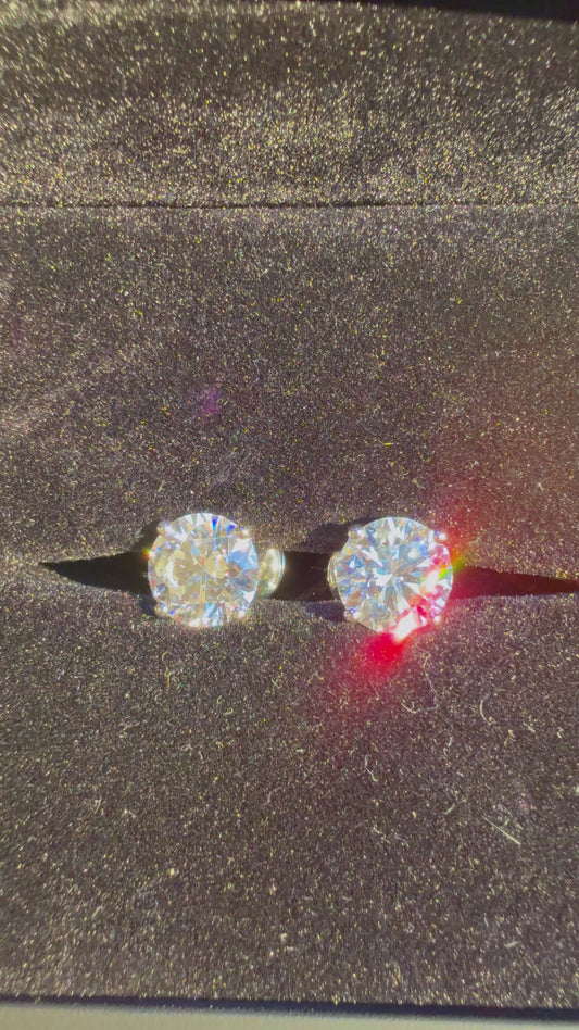 3.03 Total Carat Weight Round Diamond Earrings. Set On 4 Prong 14K White Gold Setting.