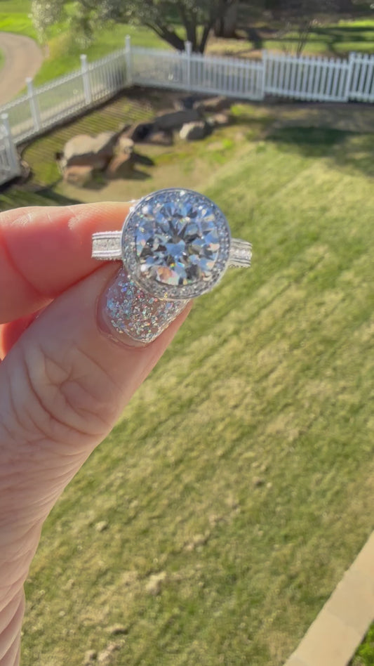 3.02 Carat Round Real Diamond Ring. Set On 1.25 Carat 14K White Gold Band.